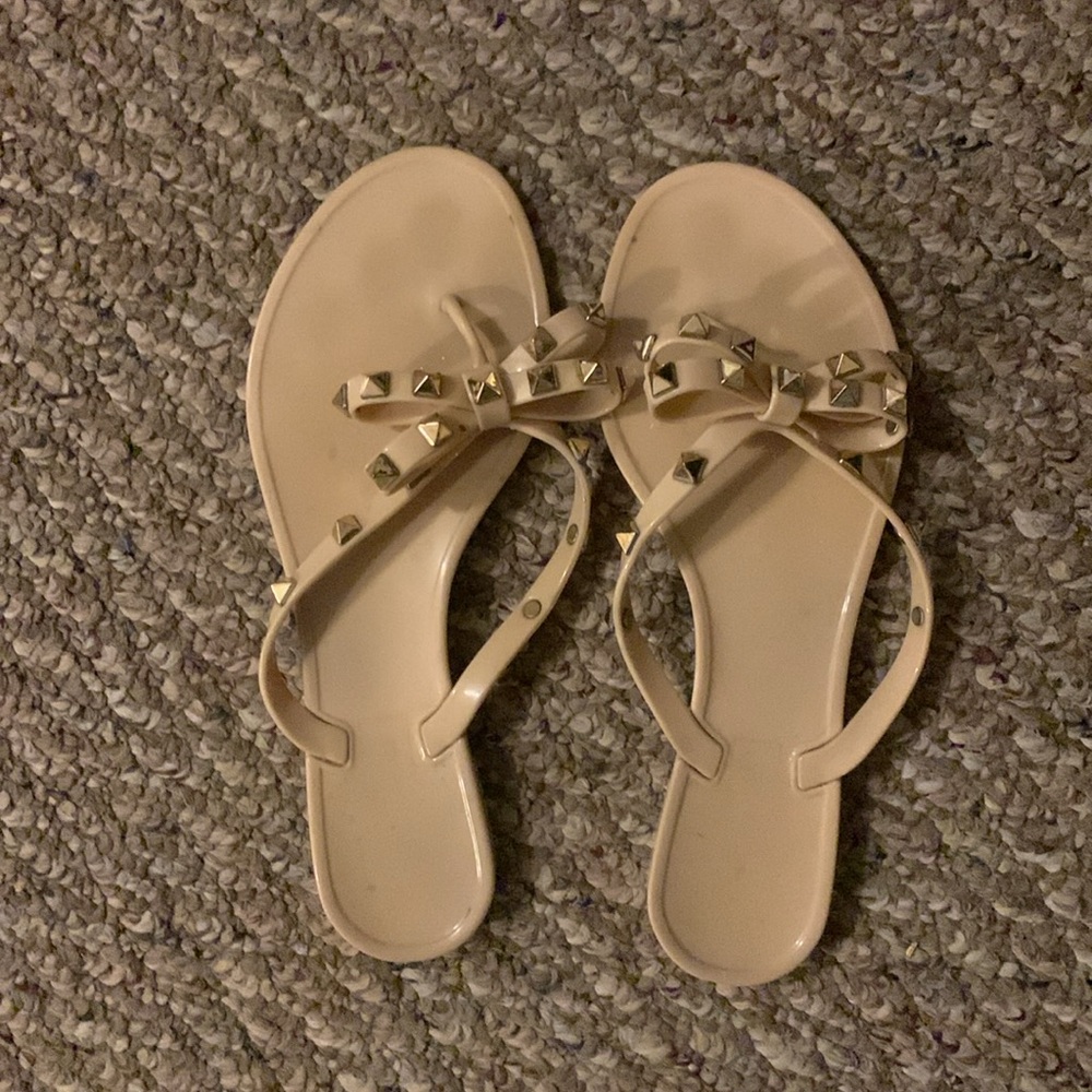 Tan Rockstud Jelly Sandals